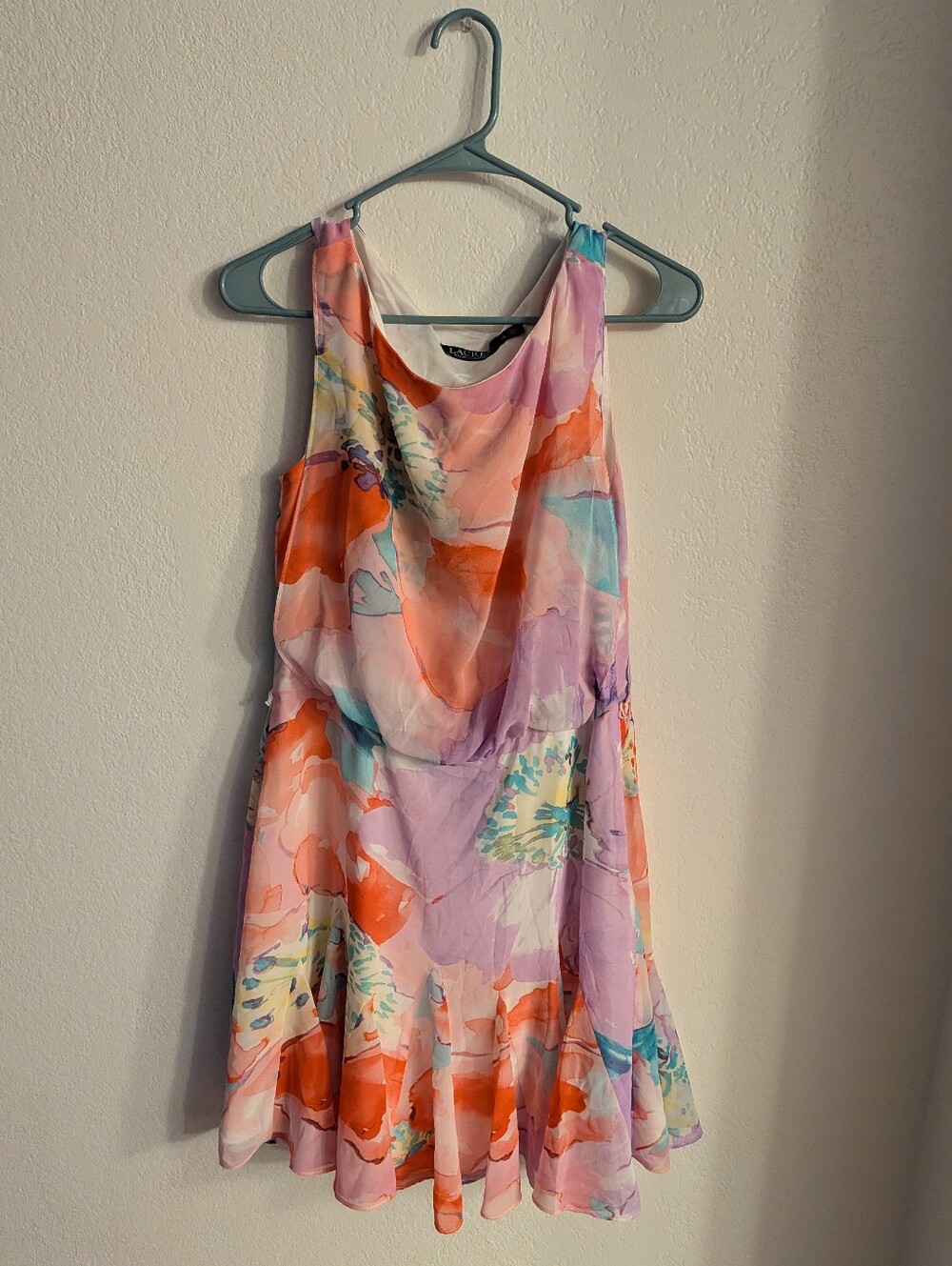 Lauren Ralph Lauren Sleeveless Floral Watercolor Dress in Coral, Lavender & Aqua
